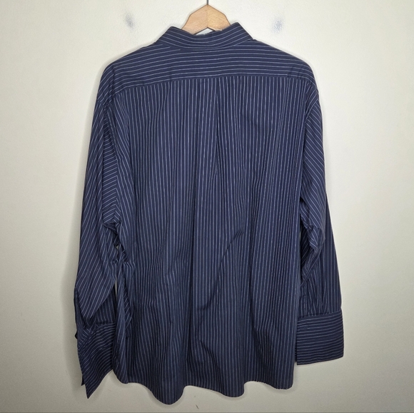 VanHeusen | Dark Charcoal Gray & White Pinstripe Button Front Shirt French Cuff - Picture 6 of 6